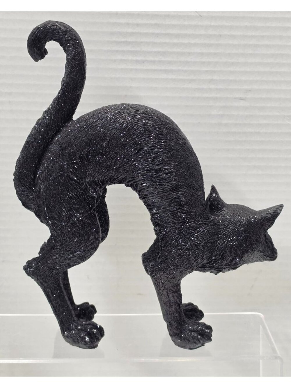 Halloween Black Cat Figurine Arched Back Glitter Resin Decor 8.5" - Picture 3 of 8